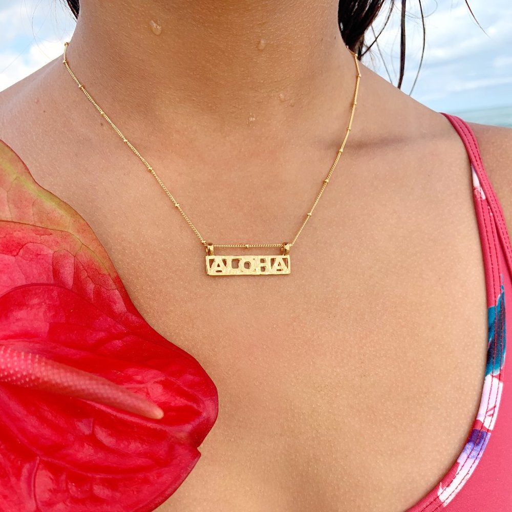 Framed Aloha Horizontal Bar Necklace